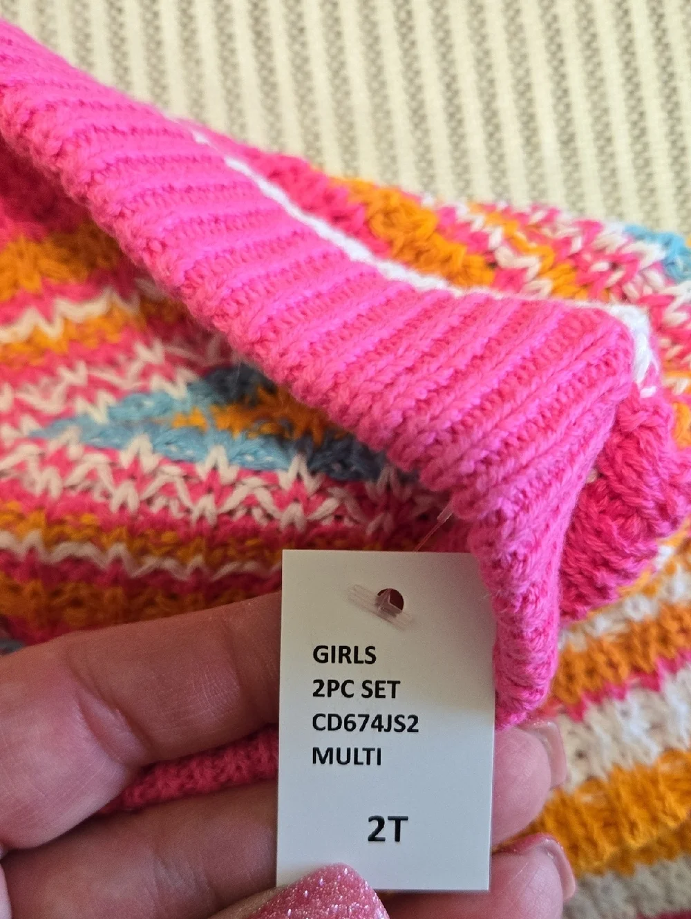 Toddler Girls 2T Striped Knit Tank & Shorts Set — Pink, Orange, White, Blue NWT